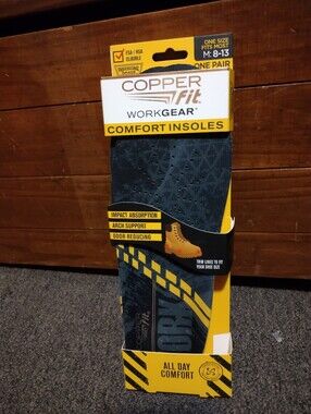Copper Fit WorkGear Men's Comfort Insoles - Black 1 Pair Size M 8-13